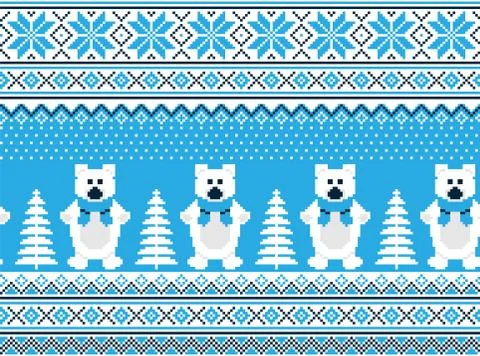 New Year's Christmas pattern pixel in bears vector illustration イラスト素材