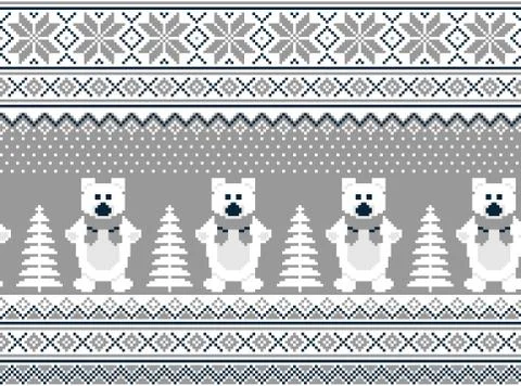 New Year's Christmas pattern pixel in bears vector illustration Stock Illustration