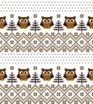 New Year's Christmas pattern pixel with owls vector illustration 스톡 일러스트