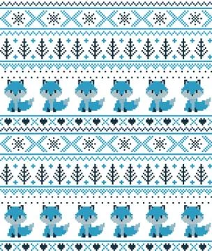 New Year's Christmas pattern pixel with foxes vector illustration Stock Illustration