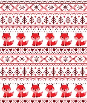 New Year's Christmas pattern pixel with foxes vector illustration 库存插图