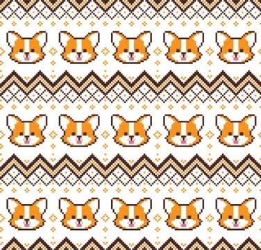 New Year's Christmas pattern pixel with dogs vector illustration 스톡 일러스트