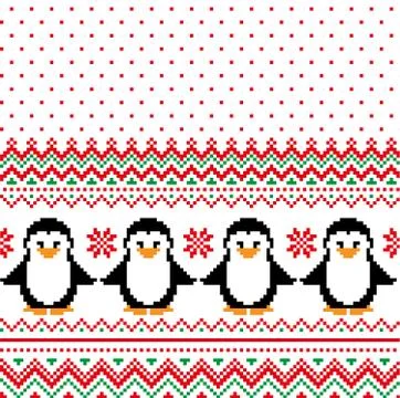 New Year's Christmas pattern pixel with penguins vector illustration 스톡 일러스트