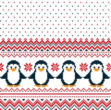 New Year's Christmas pattern pixel with penguins vector illustration Stock Illustration