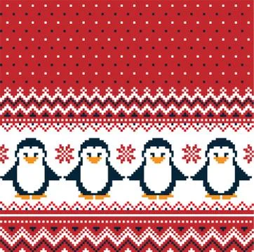 New Year's Christmas pattern pixel with penguins vector illustration Stock Illustration
