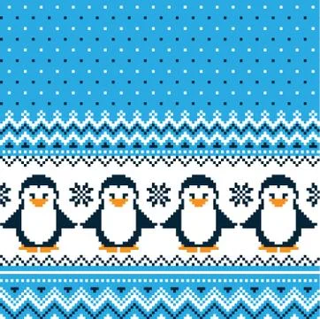 New Year's Christmas pattern pixel with penguins vector illustration イラスト素材