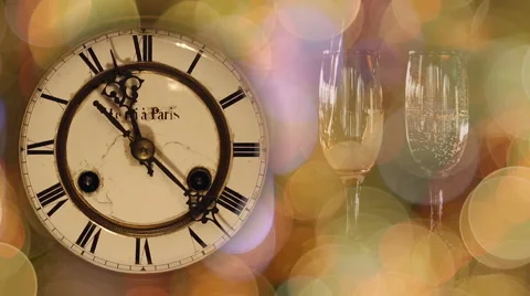 New Year's clock and glasses with champagne Stock Footage 41496333
