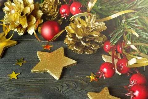 New Year's composition with cones Stock Photos