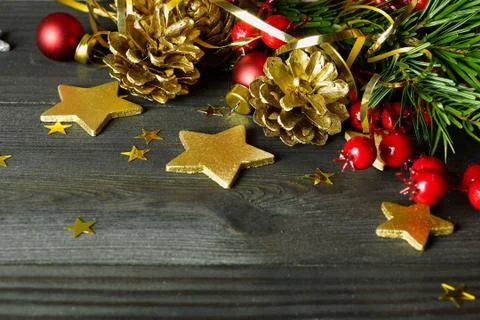 New Year's composition with cones Stock Photos