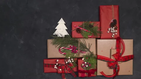 New Year's composition from folded gifts. 스톡 동영상 165507592