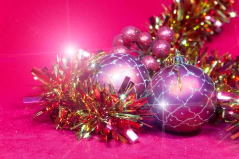 New Year's composition on a red background Stock Photos