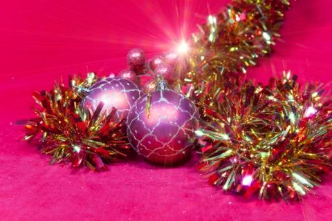 New Year's composition on a red background Stock Photos