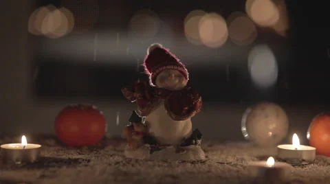 New Year's composition snowman, oranges and candles Stock Footage 58753844