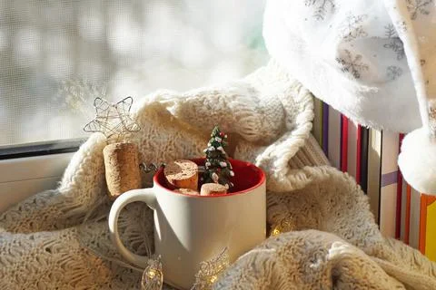 New Year's composition with spruce and bottle caps on the background of bokeh Stock Photos