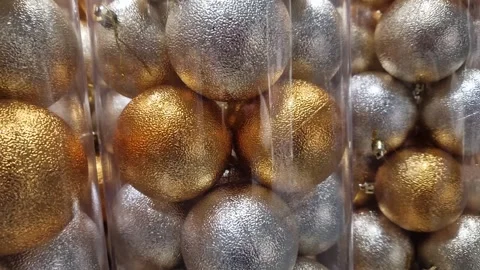 New Year's decor, Christmas tree gold and silver balls in packages Stock Footage 253563384