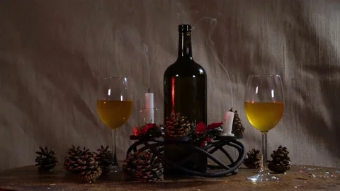 New Year's decor on the table Stock Footage 144580866