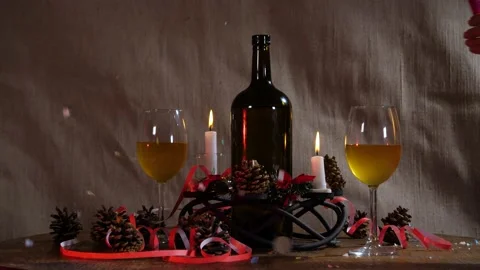 New Year's decor on the table Stock Footage 144614996