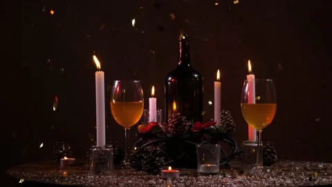 New Year's decor on the table Stock Footage 144615139