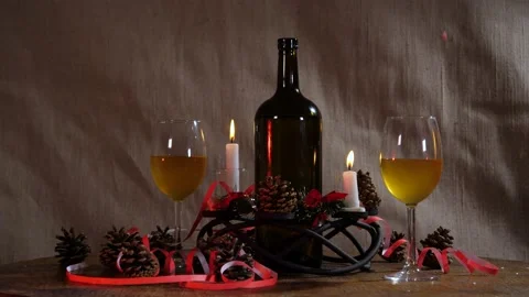 New Year's decor on the table Stock Footage 144633466