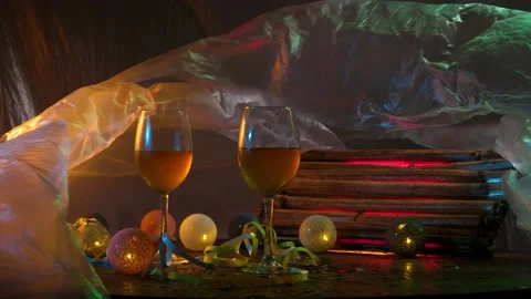 New Year's decor on the table Stock Footage 144937609