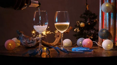 New Year's decor on the table Stock Footage 144938116