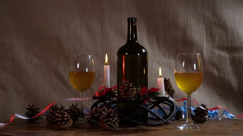 New Year's decor on the table Stock Footage 144985355
