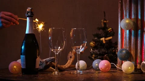 New Year's decor on the table Stock Footage 144986573