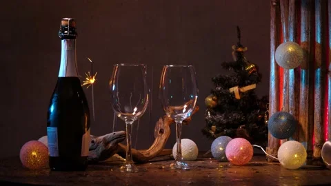 New Year's decor on the table Stock Footage 144986769