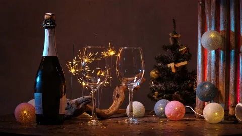 New Year's decor on the table Stock Footage 144987345