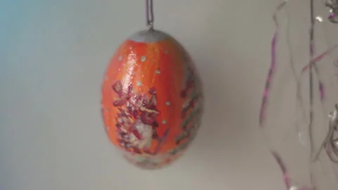 New Year's decoration, handmade, painted egg, pine branch, Ukraine. Stock Footage 293328552