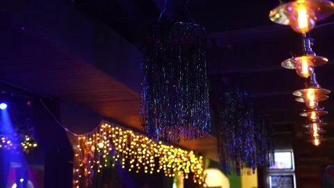 A New Year's decoration hangs on the ceiling of a nightclub Stock Footage 324167837