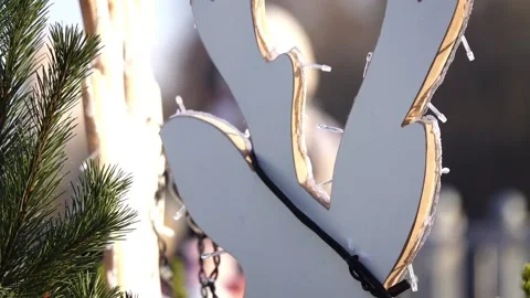 New Year's decorations from the back in the winter city park. Stock Footage 192441990