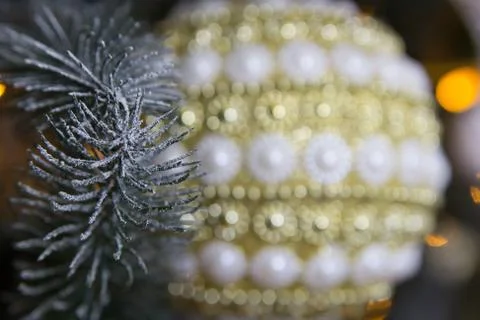 New Year's decorations. Blurred background. Stock Photos
