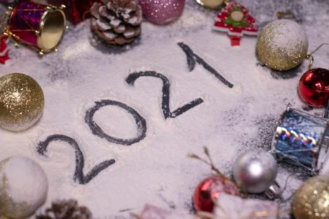 New Year's decorations, decorative elements - in the snow. Christmas trees Stock Photos