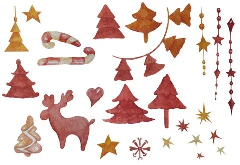 New years elements. A set for decor for Christmas and New Year - Christmas trees Stock Illustration