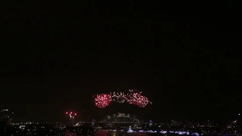 New Years Eve Countdown &amp; Fireworks, Sydney Harbor Bridge Stock Footage 71660417