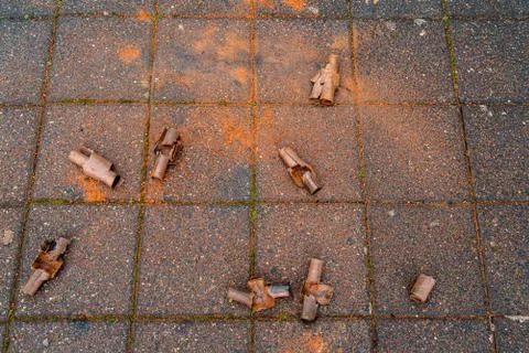 New Year's Eve exploded fireworks is on the street Stock Photos