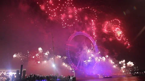 New Years Eve Fireworks, Embankment, London. Stock Footage