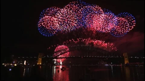 New Years Eve fireworks on Sydney Harbour Bridge at 60fps-1 Stock Footage