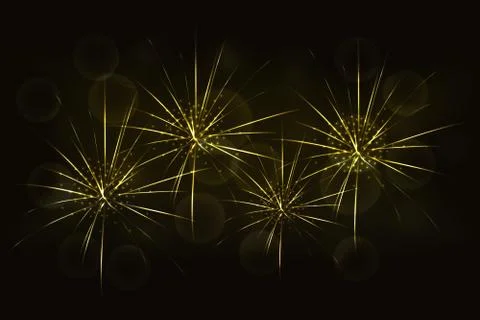 New years eve golden fireworks with blurred glowing golden bokeh effect Stock Illustration