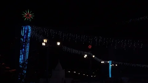 On New Year's Eve, multi-colored lanterns are burning on the street. Stock Footage 120782515