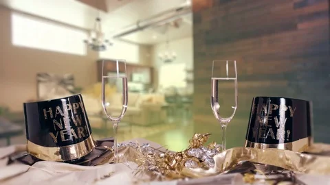 New Years Eve Table Scene with Room Background Stock Footage 82279363