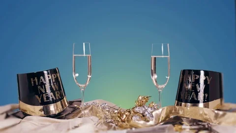 New Years Eve Table Scene with Blue Background Stock Footage 82279382