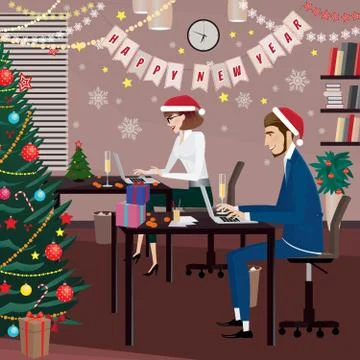 New Year's Eve at work Stock Illustration