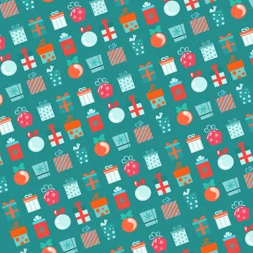 New Year's gift, many different boxes on a green background. Pattern for 스톡 일러스트