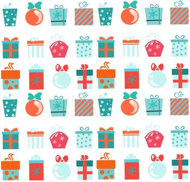 New Year's gift, many different boxes on a green background. Pattern for Stock Illustration