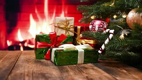 New Year's gifts in multi-colored boxes against the background of a Christmas Stock-Footage 220134520