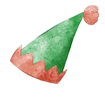 New Year's hat. Festive cap with a pointed tip and pompon. Accessory for the Stock Illustration