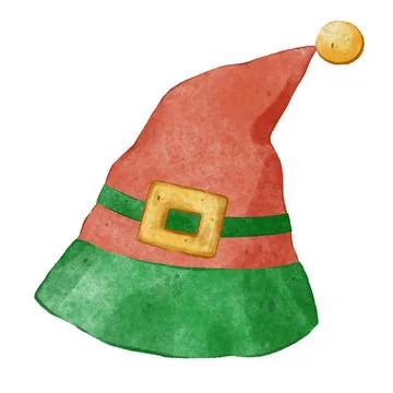 New Year's hat. Festive cap with a pointed tip and pompon. Accessory for the Stock Illustration