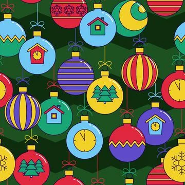 New Year's holiday seamless pattern vector illustration Christmas balls Stock Illustration